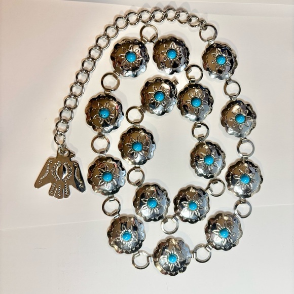 Silver and Turquoise Floral Concho Belt - Picture 4 of 5